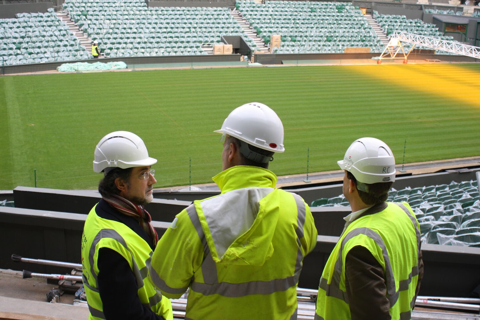 Contractors on site at a stadium
