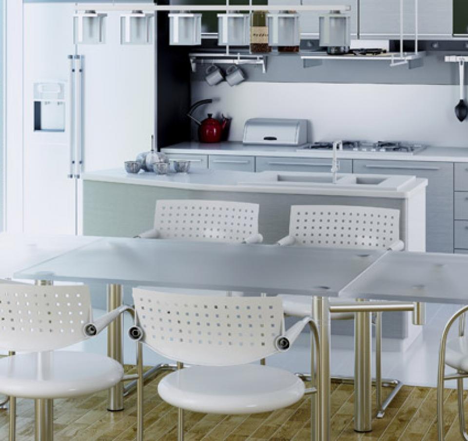 View of a kitchen showing consumer products