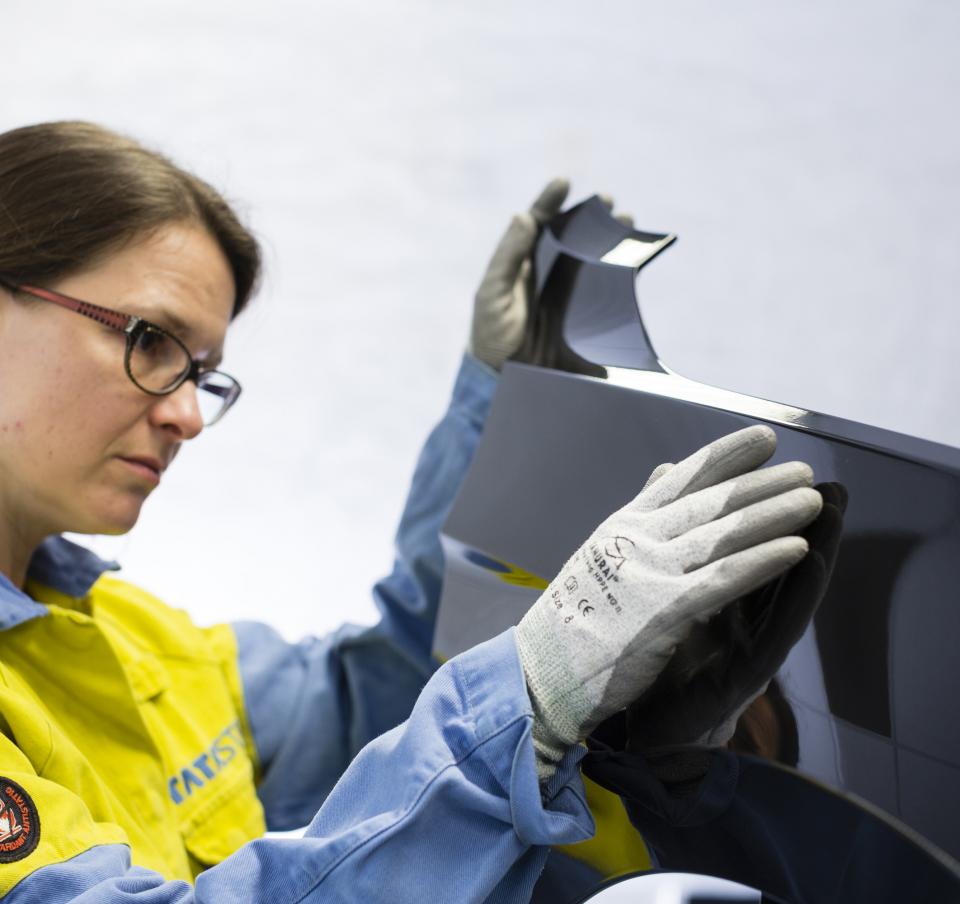 Body panel inspection by Tata Steel technician Body panel inspection by Tata Steel technician