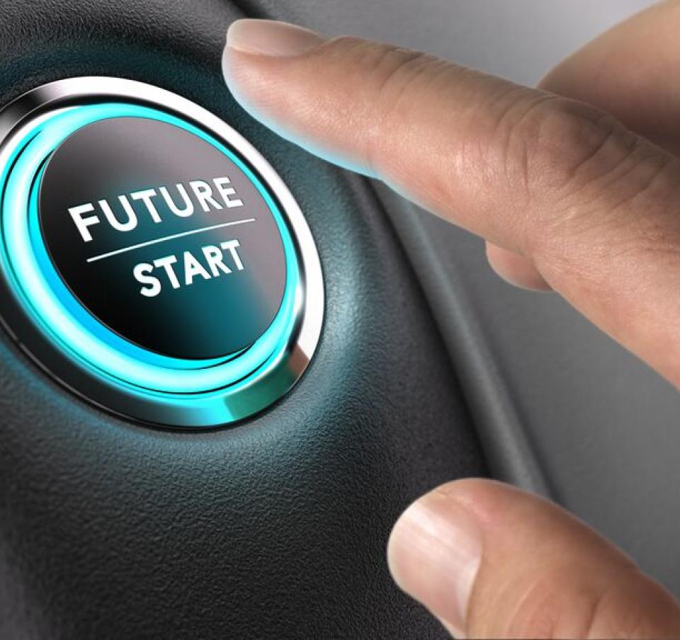 Finger about to push a future start button Finger about to push a future start button