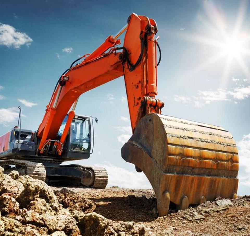 Excavator at work in a quarry