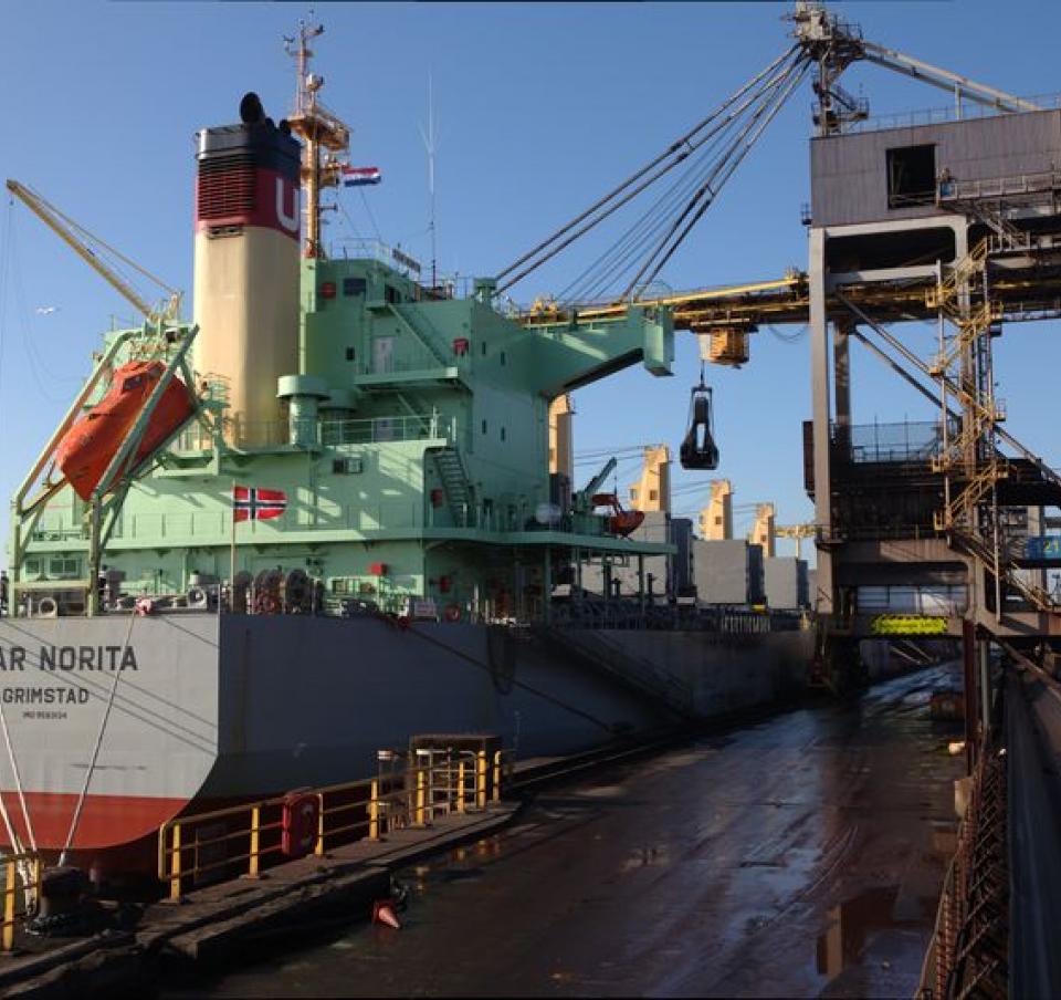 Raw materials being offloaded at Tata Steel site Raw materials being offloaded at Tata Steel site