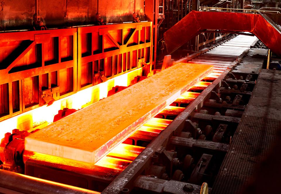 Steel slab entering warm band