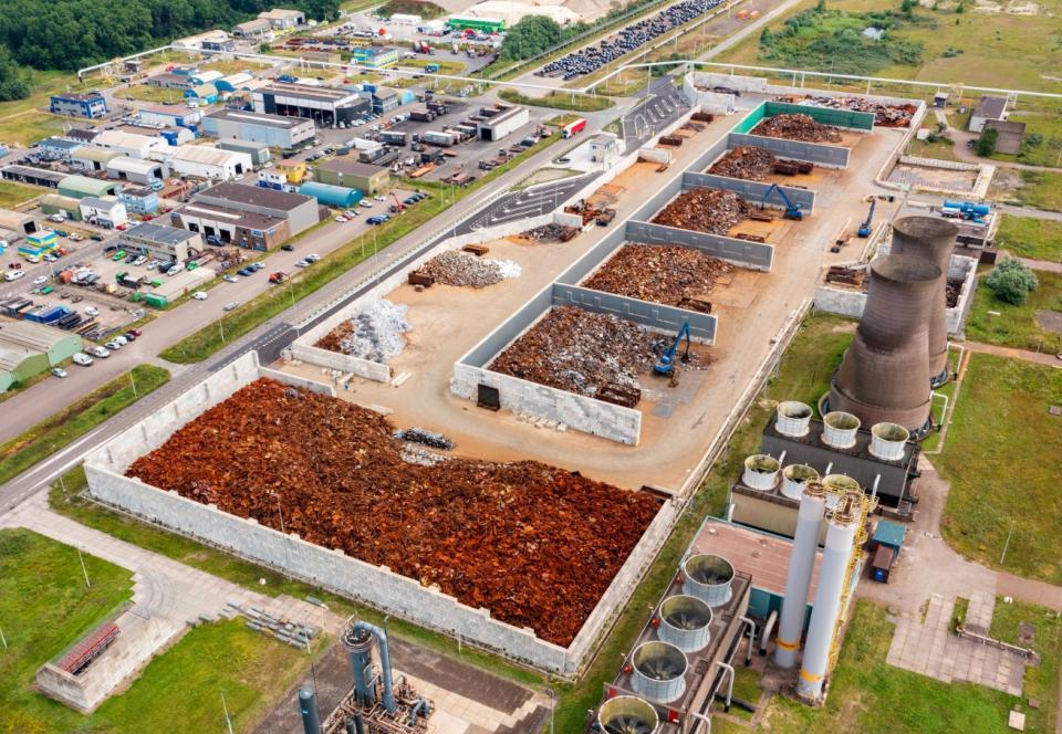 Steel scrap piles to be recycled