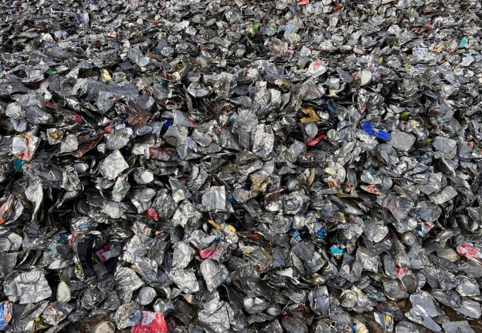 Pile of packaging steel scrap waiting to be recyled