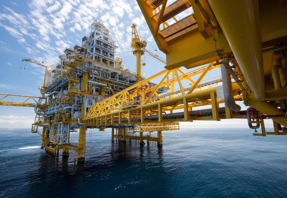 Steel oil platform in the sea