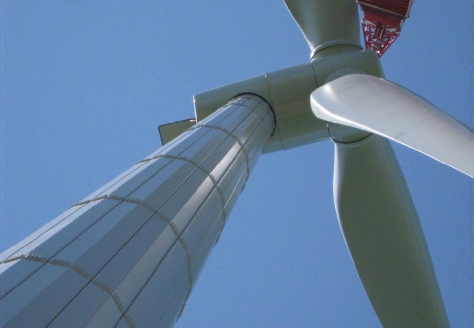 Modern windmill seen from the bottom